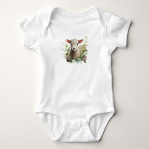 Body Para Bebê Lamas de Bebê de Aquarela com Flor