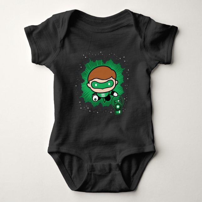 Body Para Bebê Lanterna Verde Chibi Voando Pelo Espaço (Frente)
