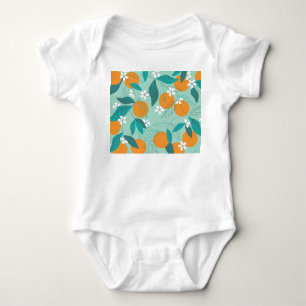 Body Para Bebê Laranjas florescentes, folhas, arte safada.