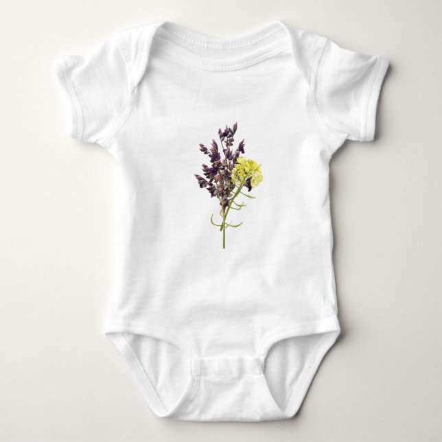 Body Para Bebê Lavanda e Design Botânica Amarelo (Frente)