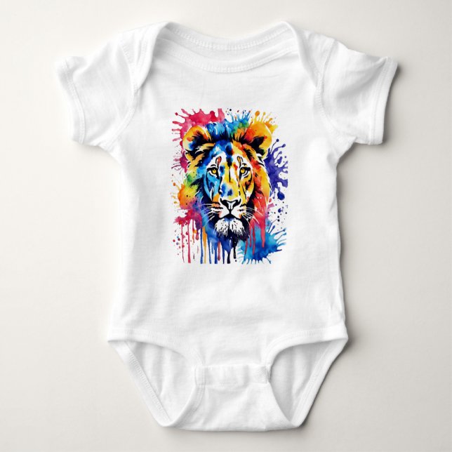 Body Para Bebê Leão cor-de-água engraçado (Frente)