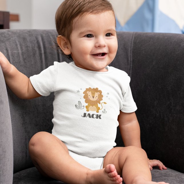 Body Para Bebê Leão de Cute Personalizado (Cute Lion Customized Baby Bodysuit
)