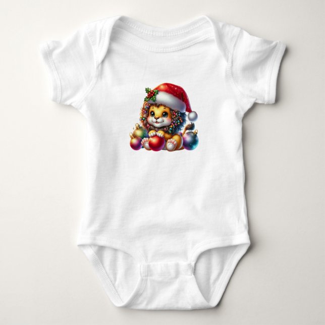 Body Para Bebê Leão de Natal legal (Frente)