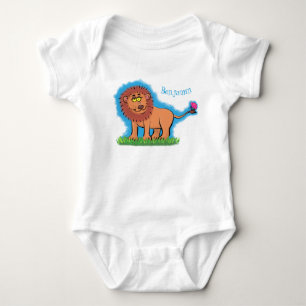Body Para Bebê Leão feliz com ilustração de desenho animado de bo