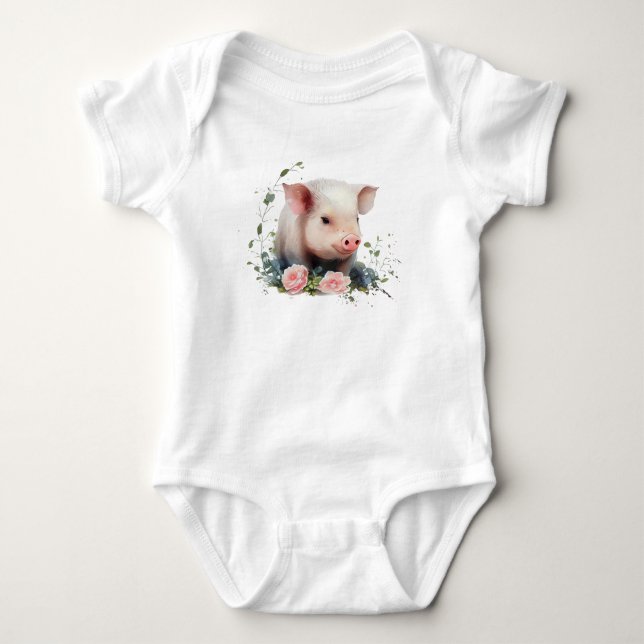 Body Para Bebê Leitão de Bebê Doce com Flores (Frente)