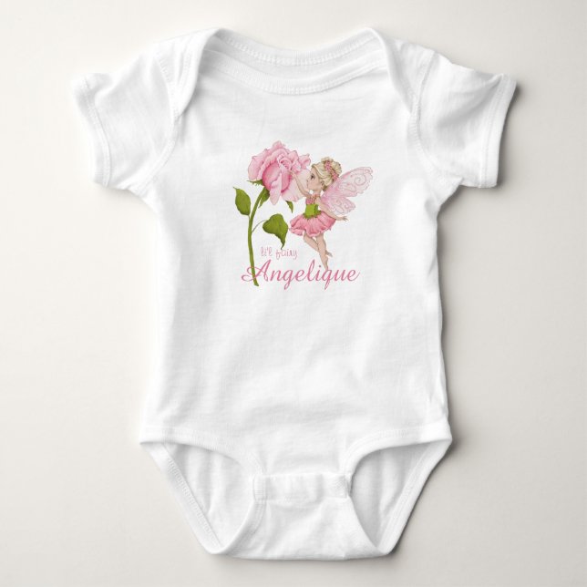 Body Para Bebê Leite e Rosa de aquarela cor-de-rosa (Frente)