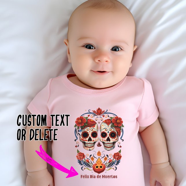 Body Para Bebê 🌹 Lembrança Blooms: Dia de Muertos Tributa 🌹 (Adorable Dia de Muertos baby body suit with custom text)