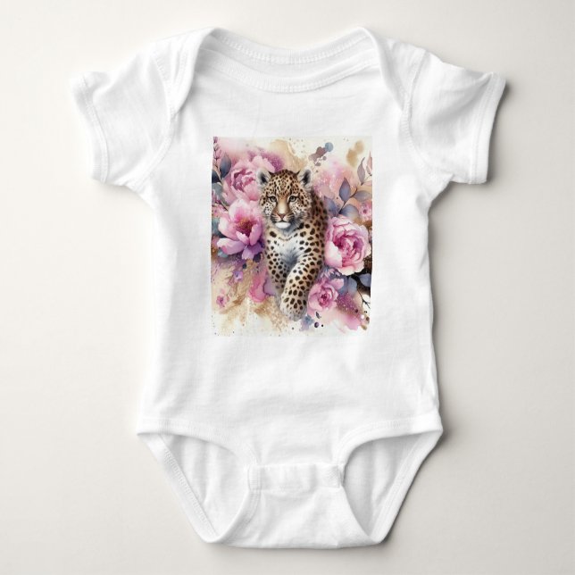Body Para Bebê Leopardo e Rosas Bebê-macarrão (Frente)