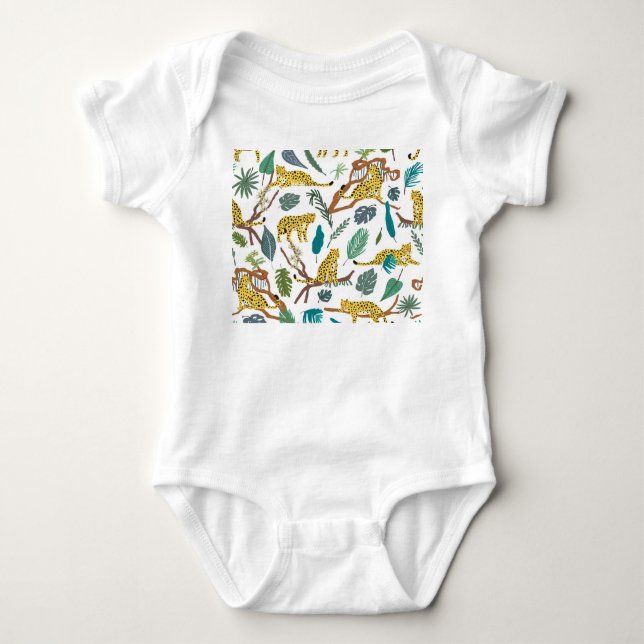 Body Para Bebê Leopardos na selva, traçados à mão. (Frente)