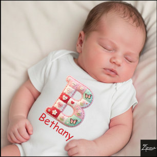Body Para Bebê Letra Inicial B de Colcha de Retalhos para Berçári