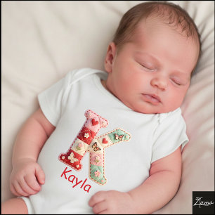 Body Para Bebê Letra Inicial K de Patchwork Matelassê para Berçár