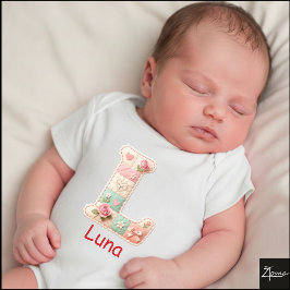 Body Para Bebê Letra Inicial L de Colcha de Retalhos para Berçári