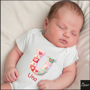 Body Para Bebê Letra Inicial U de Patchwork Matelassê para Berçár