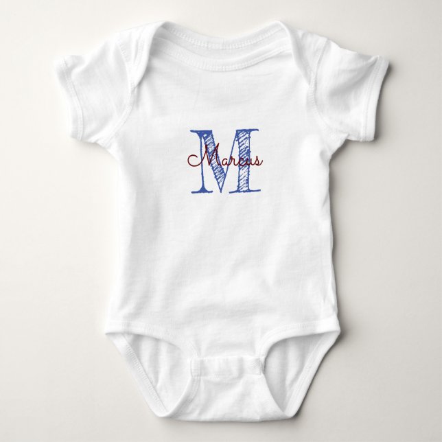 Body Para Bebê Letra Personalizada Monograma Baby Boy (Frente)