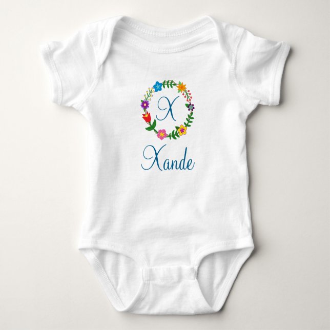 Body Para Bebê Letra X, Xande + Flores - Fusível Personalizável (Frente)