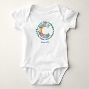 Body Para Bebê Letras Flores Iniciais "C" com Nome Personalizado