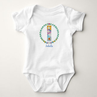 Body Para Bebê Letras Flores Iniciais "I" com Nome Personalizado
