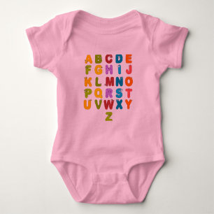Body Para Bebê Letras Fofas Aprendizado Divertido Alfabeto Cor de