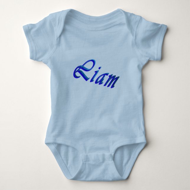 Body Para Bebê Liam, Nome, Meninos Azul Bebê Roupa (Frente)