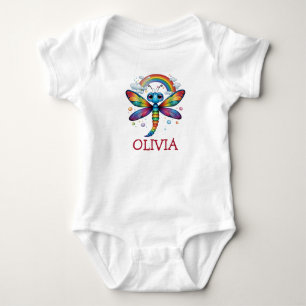 Body Para Bebê Libélula Colorida Fofa com Arco-íris