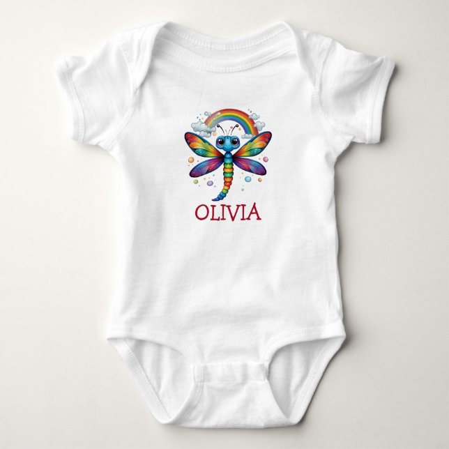 Body Para Bebê Libélula Colorida Fofa com Arco-íris (Frente)