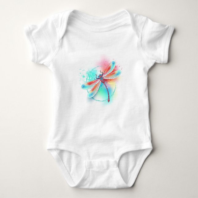 Body Para Bebê libélula vermelha sobre fundo de aquarela (Frente)
