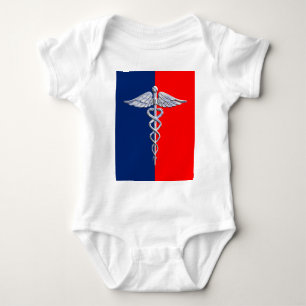 Body Para Bebê Liga médica do símbolo do Caduceus de prata