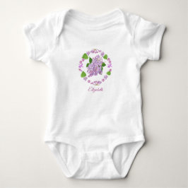 Body Para Bebê lilases cor-de-rosa com botões e folhas em círculo