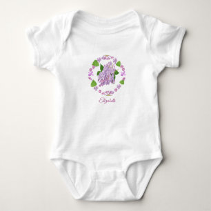 Body Para Bebê lilases cor-de-rosa com botões e folhas em círculo