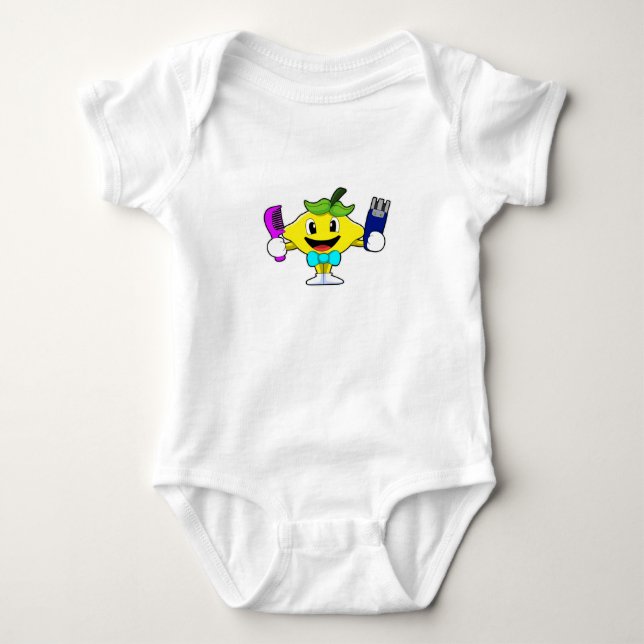 Body Para Bebê Limão como Cabeleireiro com Pente e Navalha (Frente)