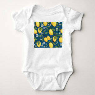 Body Para Bebê Limões Amarelos: Padrão de Fruta Tropical.