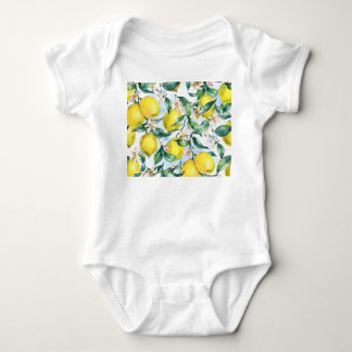 Body Para Bebê Limões de aquarelas, ramos de citrinos frescos.