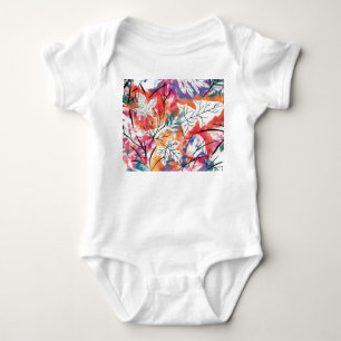 Body Para Bebê Limões Desenhados À Mão, Padrão De Folhas Azuis.