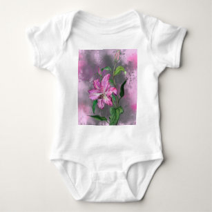 Body Para Bebê Linda pintura rosada rosa-lírio, flor magra