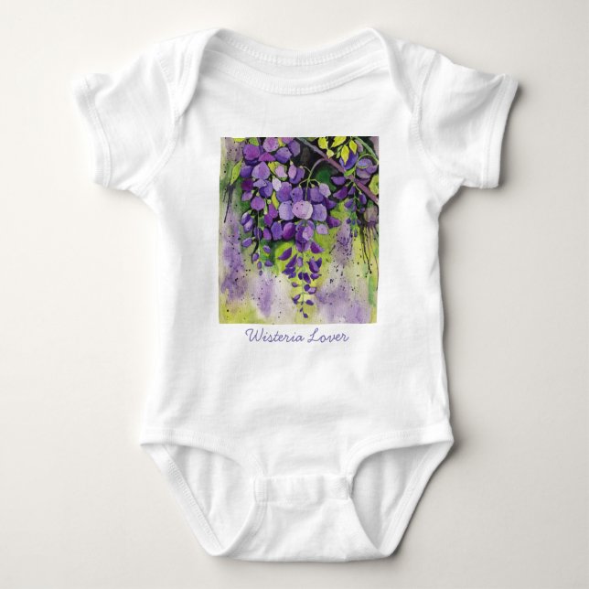Body Para Bebê Lindas Flores De Wisteria Em Aquarela (Frente)