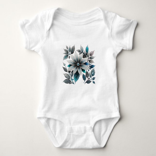 Body Para Bebê lindas flores e folhas de gelo (Frente)