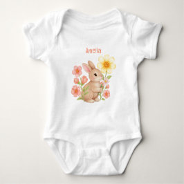 Body Para Bebê Lindo Coelho Personalizado Aquarela Floral Bebê