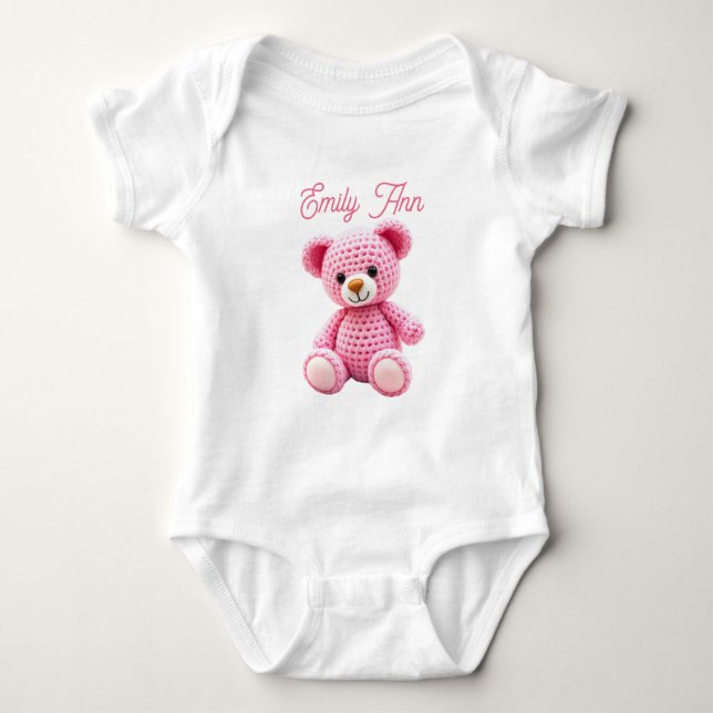 Body Para Bebê Lindo Conjunto de Bebê Crochê Rosa Personalizado p (Frente)