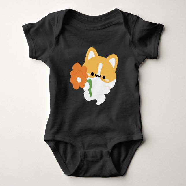 Body Para Bebê Lindo Corgi Romântico (Frente)