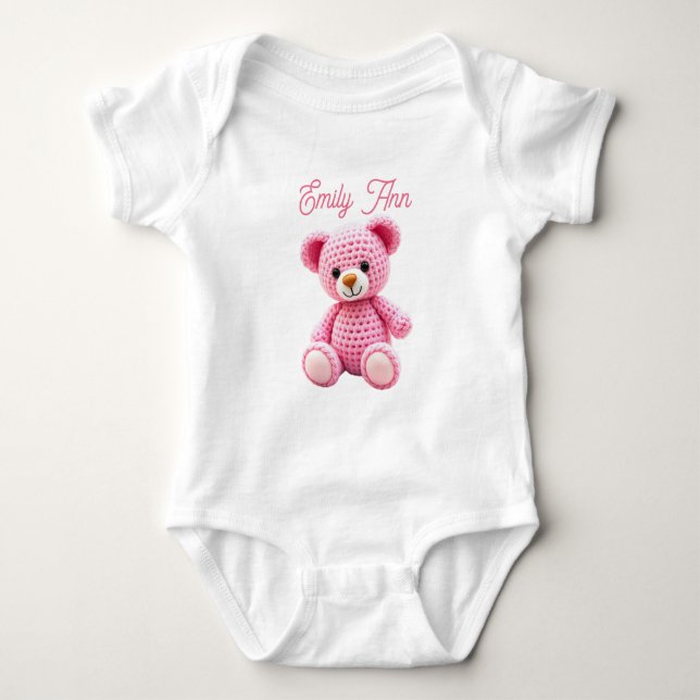 Body Para Bebê Lindo Crochet Personalizado para Bebê Menina Rosa (Frente)