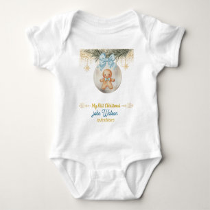 Body Para Bebê Lindo menino de gengibre azul Meu Primeiro Natal