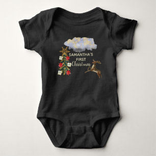 Body Para Bebê Lindo Natal Bebê Árvore Verde Dourada Veado Nuvem 