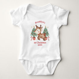 Body Para Bebê Lindo Pinheiro de Natal Rena Rudi Nariz Vermelho 1