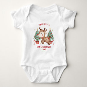 Body Para Bebê Lindo Pinheiro de Natal Rena Rudi Nariz Vermelho 1