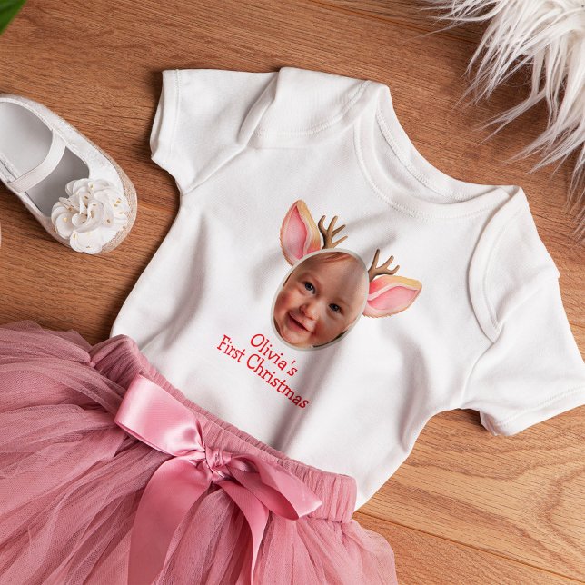 Body Para Bebê Lindo Primeiro Natal Bebê Rena (Criador carregado)