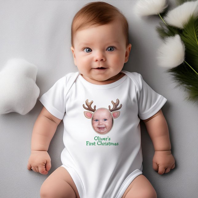 Body Para Bebê Lindo Primeiro Natal Bebê Rena (Criador carregado)