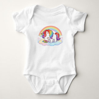 Body Para Bebê Lindo Unicórnio Arco-Íris Cheirando Flores Na Nuve