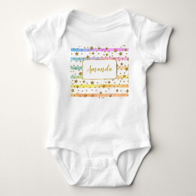 Body Para Bebê Listras e estrelas femininas personalizadas (Frente)