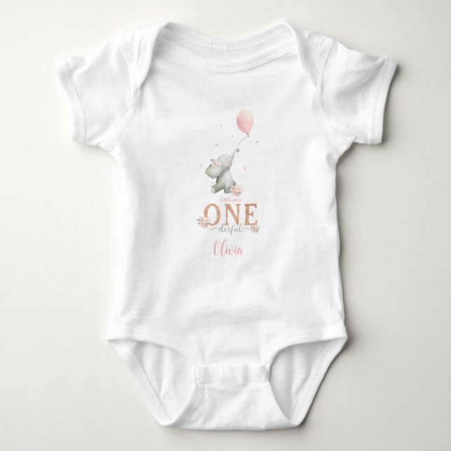 Body Para Bebê Little Miss Onederful Elephant 1st Birthday (Frente)