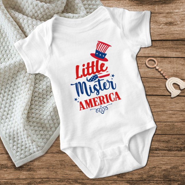 Body Para Bebê Little Mister America Red White Blue julho 4th Boy (Criador carregado)